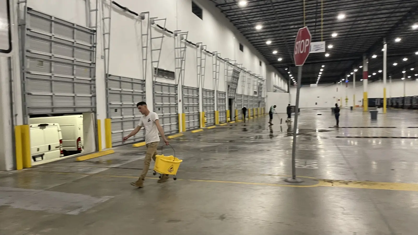 Commercial cleaning operation inside an Amazon distribution facility, Florida