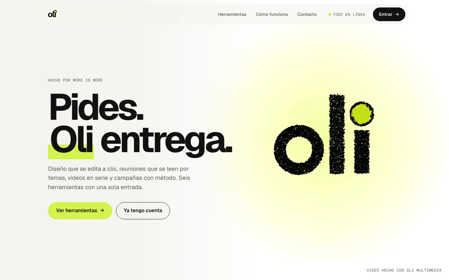 Oli website, home page