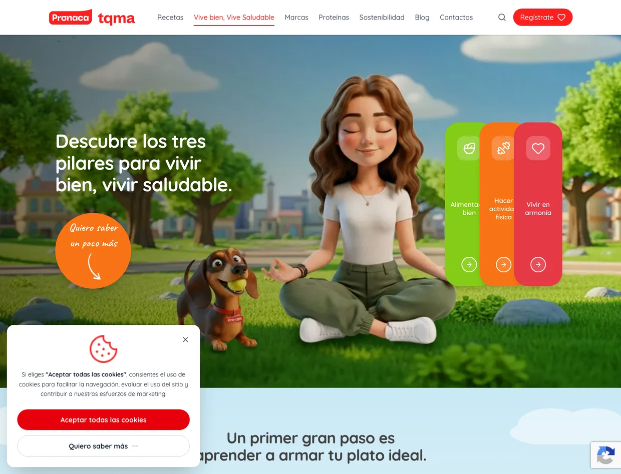 The Vive bien, vive saludable section on the live Pronaca consumer site in 2026, still a top-level destination in the main navigation.
